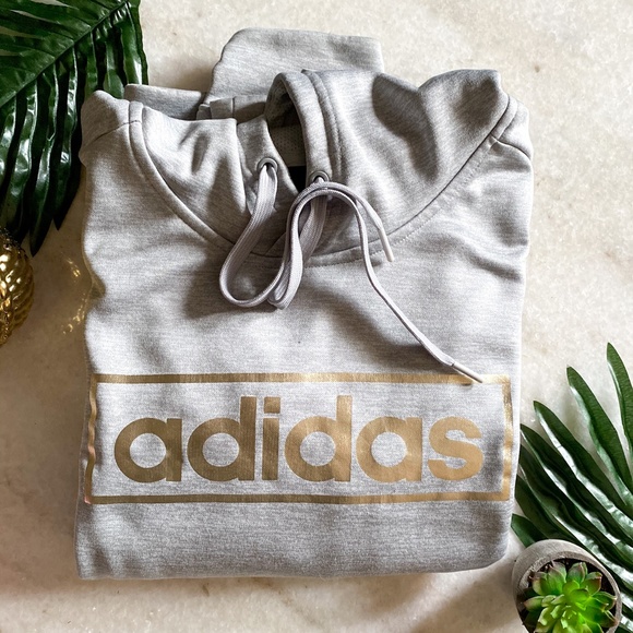 adidas Tops - Adidas ▫️ Grey Hoodie with Gold Metallic Logo